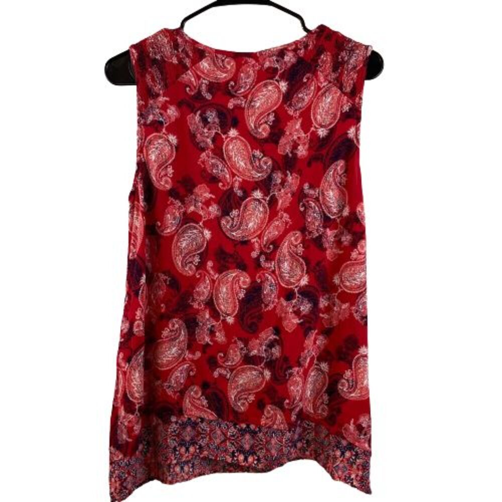 New Directions Womens Medium Keyhole Red Paisley Sleeveless Blouse
